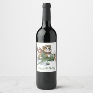 Alles Gute zum Geburtstag English Bulldog Pilot Fl Weinetikett