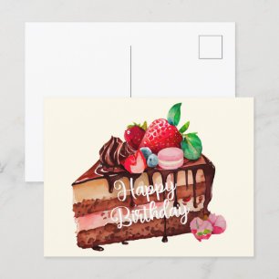 Alles Gute zum Geburtstag Erdbeerschokoladenkuchen Postkarte