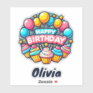 Alles Gute zum Geburtstag, farbenfrohe Balloons un Aufkleber