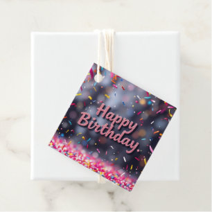 Alles Gute zum Geburtstag, farbenfrohe Confetti &  Geschenkanhänger