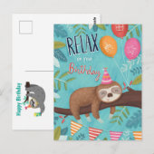 Alles Gute zum Geburtstag Faultier Postkarte (Vorne/Hinten)