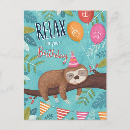Alles Gute zum Geburtstag Faultier Postkarte (Vorderseite)