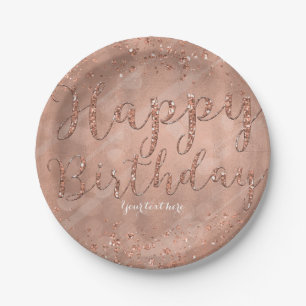 Alles Gute zum Geburtstag Faux-Roségold Glitter Gl Pappteller