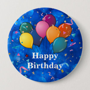 "Alles Gute zum Geburtstag," Feierballons, Konfett Button