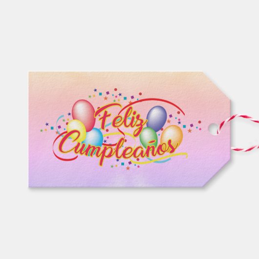 Alles Gute zum Geburtstag | Feliz Cumpleaños Geschenkanhänger (Vorderseite (Horizontal))