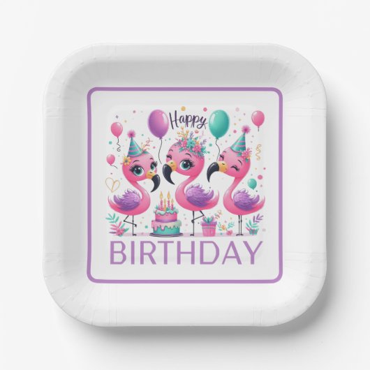 Alles Gute zum Geburtstag Flamingos Pappteller (Vorderseite)