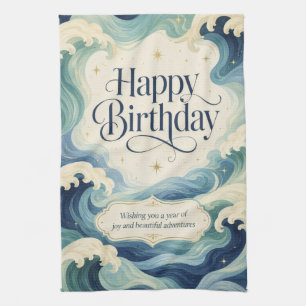 Alles Gute zum Geburtstag Fließende Ozeanwellen Geschirrtuch