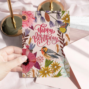 Alles Gute zum Geburtstag Floral Bird and Butterfl Karte