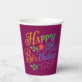 Alles Gute zum Geburtstag Floral Rainbow 8oz Papie Pappbecher