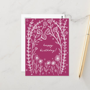 Alles Gute zum Geburtstag Florale Whimsical Sketch Postkarte