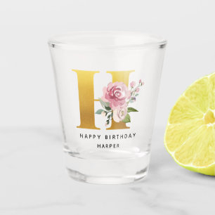 Alles Gute zum Geburtstag Florales Monogramm H Per Schnapsglas