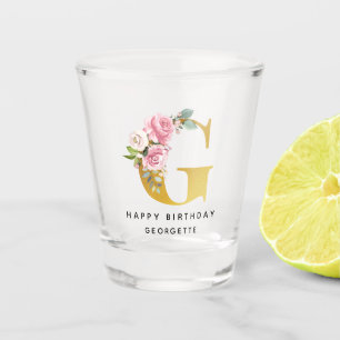 Alles Gute zum Geburtstag Florales Monogramm Perso Schnapsglas