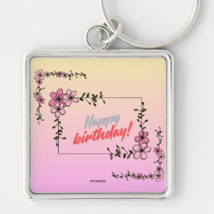 Alles Gute zum Geburtstag Florales Quadrat Schlüss Schlüsselanhänger