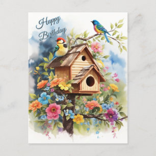 Alles Gute zum Geburtstag Florales Vogelhaus und V Postkarte