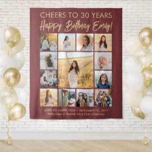 Alles Gute zum Geburtstag Foto-Collage Burgund & G Wandteppich