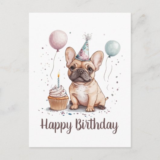 Alles Gute zum Geburtstag Französische Bulldogge Postkarte (Vorderseite)