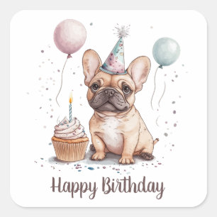 Alles Gute zum Geburtstag Französische Bulldogge Quadratischer Aufkleber