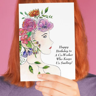 Alles Gute zum Geburtstag Frau mit Blumen Arbeitsk Karte