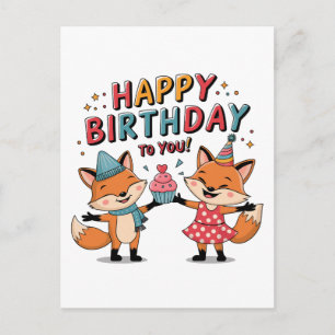 Alles Gute zum Geburtstag Füchse Ankündigungspostkarte