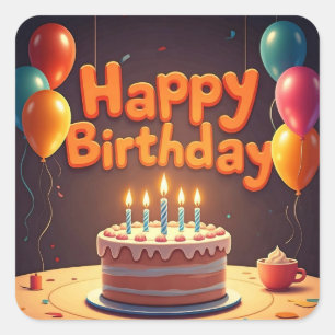 Alles Gute zum Geburtstag für Kinder - Bunte Ballo Quadratischer Aufkleber