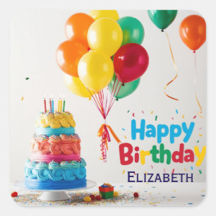 Alles Gute zum Geburtstag für Kinder - Bunter Luft Quadratischer Aufkleber
