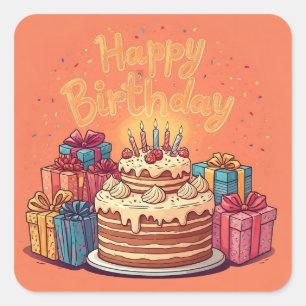 Alles Gute zum Geburtstag für Kinder - farbenfrohe Quadratischer Aufkleber