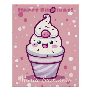 Alles Gute zum Geburtstag Gelato Eis Kawaii Cartoo Poster