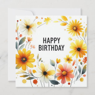 Alles Gute zum Geburtstag gelbe Blumenrahmenkarte Feiertagskarte