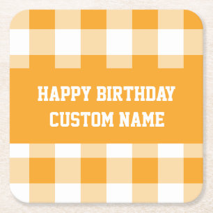 Alles Gute zum Geburtstag, gelber Gingham Rechteckiger Pappuntersetzer