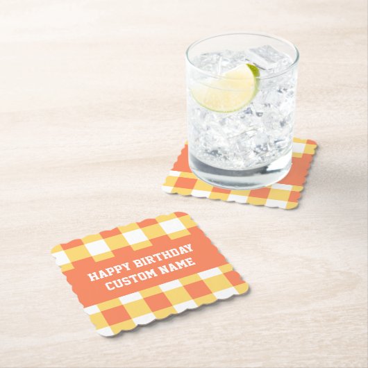 Alles Gute zum Geburtstag, gelber Gingham Untersetzer (Vor Ort)