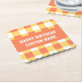 Alles Gute zum Geburtstag, gelber Gingham Untersetzer (angewinkelt)