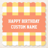 Alles Gute zum Geburtstag, gelber Gingham Untersetzer (Vorderseite)
