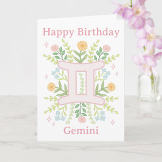 Alles Gute zum Geburtstag Gemini Florale Illustrat Karte