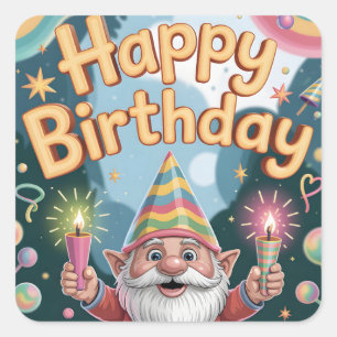 Alles Gute zum Geburtstag Gnom Gruß Quadratischer Aufkleber