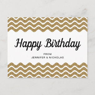 Alles Gute zum Geburtstag Gold Glitter Weiße Chevr Postkarte
