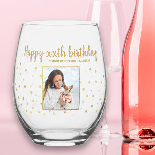 Alles Gute zum Geburtstag Gold Glitzer Foto jedes Weinglas Ohne Stiel