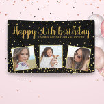 Alles Gute zum Geburtstag Gold Glitzer Fotos jedes<br><div class="desc">Feiern Sie einen großen Geburtstag mit diesem Banner mit 3 Fotos des Geburtstagsmädchens,  2 benutzerdefinierten Textüberschriften,  das ganze Set vor einem schwarzen Hintergrund mit Imitaten goldenen Glitzer konfetti Glitzern. Spaß und Festlichkeit perfekt für jedes Geburtstagsfest.</div>