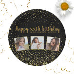 Alles Gute zum Geburtstag Gold Glitzer Fotos jedes Pappteller<br><div class="desc">Feiern Sie einen großen Geburtstag mit diesen lustigen Tellern mit 3 Fotos des Geburtstagsmädchens,  2 benutzerdefinierten Textüberschriften,  das ganze Set vor einem schwarzen Hintergrund mit Imitaten goldenen Glitzer konfetti Glitzern. Spaß und Feiern - perfekt für jedes Geburtstagsfest.</div>