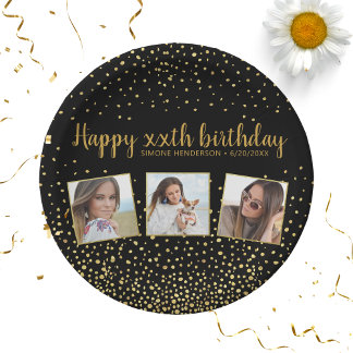 Alles Gute zum Geburtstag Gold Glitzer Fotos jedes Pappteller