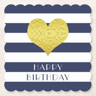 Alles Gute zum Geburtstag Gold Herz Blau Weiße Str Untersetzer