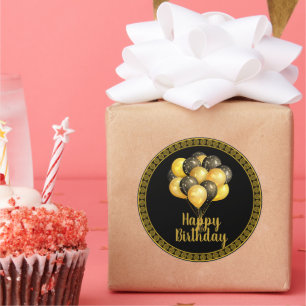 Alles Gute zum Geburtstag, Gold und Schwarz, Runder Aufkleber