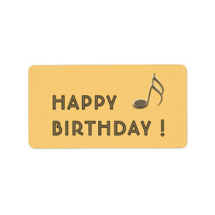"Alles Gute zum Geburtstag" Goldene Musiknote Gelb Adressaufkleber