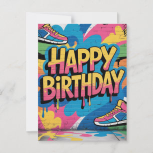 Alles Gute zum Geburtstag Graffiti-Wand mit Sneake Postkarte