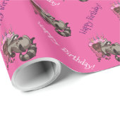 Alles Gute zum Geburtstag! Greedy Raccoon Cake Car Geschenkpapier (Rolleneckpunkt)
