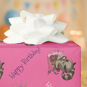 Alles Gute zum Geburtstag! Greedy Raccoon Cake Car Geschenkpapier