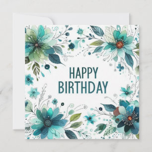 Alles Gute zum Geburtstag grüne Blumenrahmenkarte Feiertagskarte