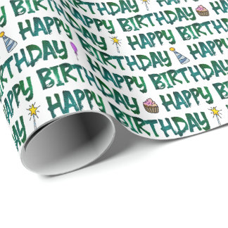 Alles Gute zum Geburtstag Grüne Dunkle Text Muster Geschenkpapier