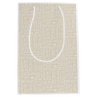Alles Gute zum Geburtstag Handtypografie in Beige- Mittlere Geschenktüte