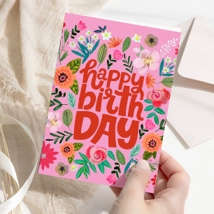 Alles Gute zum Geburtstag Helle Florale Rosa Garte Karte