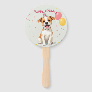 Alles Gute zum Geburtstag Hund mit Partyhut & Luft Fächer